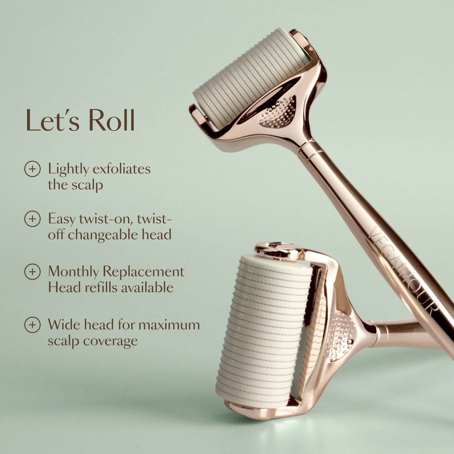 VEGAMOUR GRO+ Advanced Dermaroller Replacement Head | 1,200 Microneedle 0.25mm Scalp Tool | Gently Exfoliates the Scalp | (No Handle, Replacement Head Only) - Maple Wellness Supplements