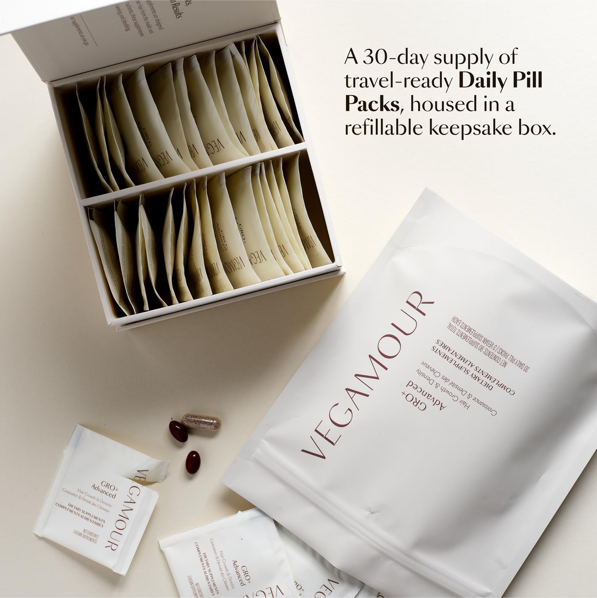 VEGAMOUR GRO+ Advanced Hair Growth Vitamin Supplements - Boosts Hair Growth & Density - 30 Pill Packs/Box - Maple Wellness Supplements