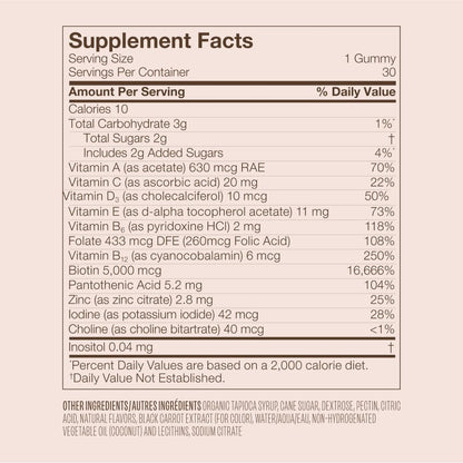 VEGAMOUR GRO Biotin Gummies, Strawberry Flavor with 5000 mcg Biotin, Supports Healthy Hair Vegan Gummies with Vitamins A, B, C, E, B-12 & More, 30 Ct - Maple Wellness Supplements