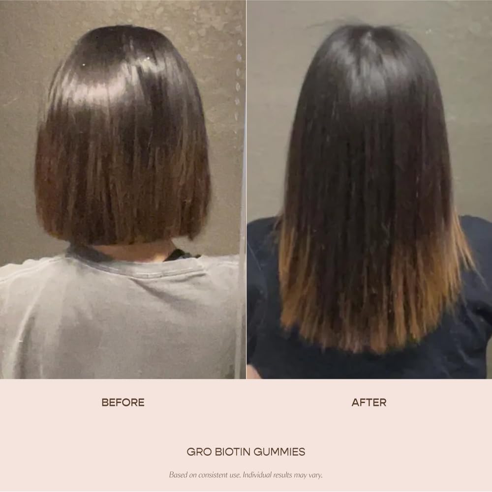 VEGAMOUR GRO Biotin Gummies, Strawberry Flavor with 5000 mcg Biotin, Supports Healthy Hair Vegan Gummies with Vitamins A, B, C, E, B-12 & More, 30 Ct - Maple Wellness Supplements