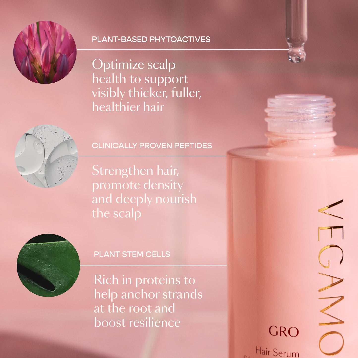 VEGAMOUR GRO Hair Serum for Hair Thinning, Thicker Fuller Looking Hair, Non Oily Tonic for Healthier Scalp, 30 day Supply 1.0 fl oz, 1 pack - Maple Wellness Supplements