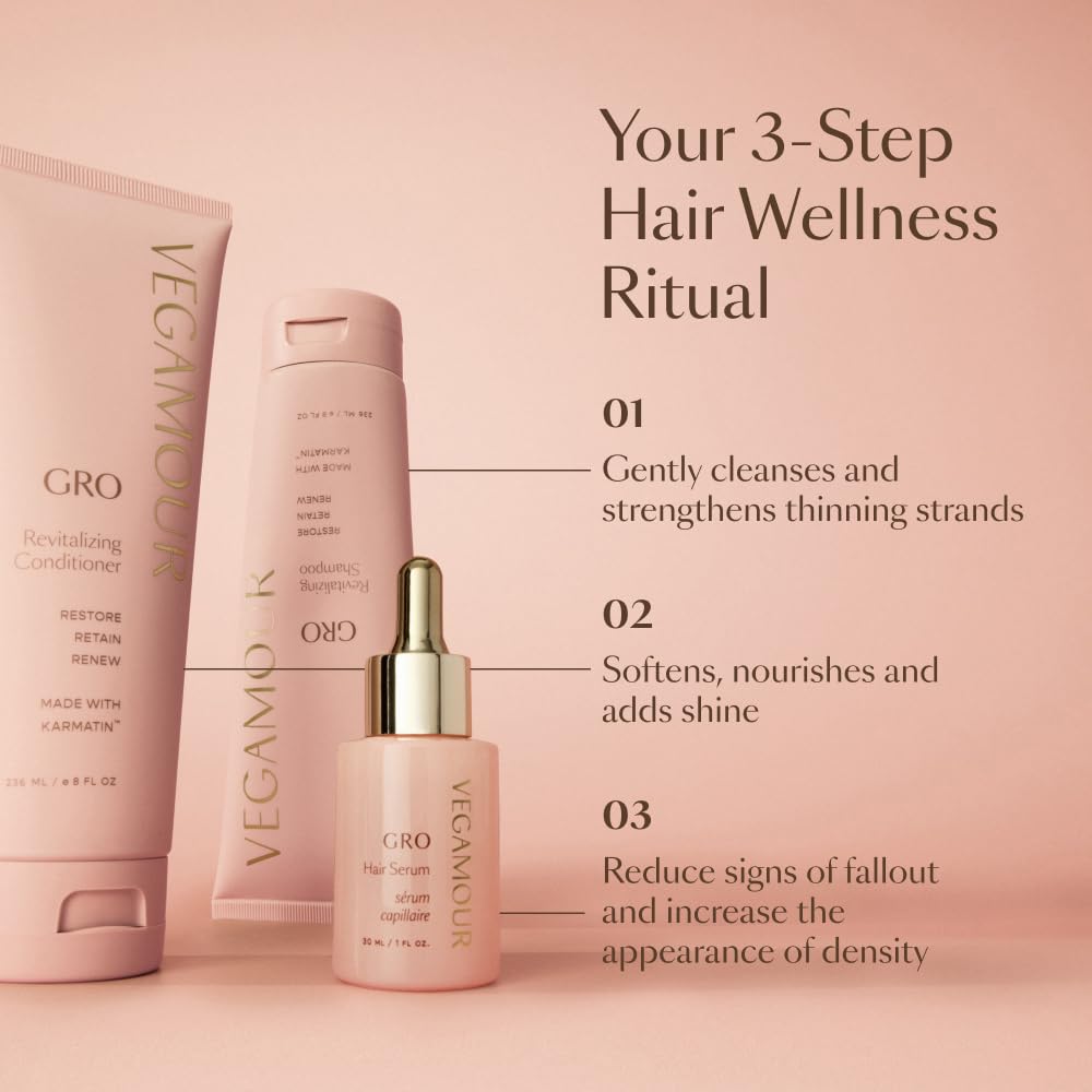VEGAMOUR GRO Revitalizing Conditioner | Smooths, Strengthens and Adds Shine to Thinning Hair | Clean, Vegan, Cruelty-Free, Clinically Proven and Color Safe (8 Fl Oz) - Maple Wellness Supplements