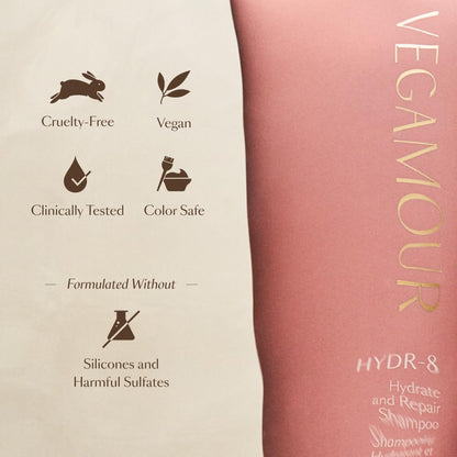 VEGAMOUR HYDR-8 Hydrate and Repair Shampoo | Cleanses and Hydrates Dry, Damaged Hair with Amino Acids and Karmatin™| Clean, Vegan, Cruelty-Free, Clinically Proven and Color Safe (8 Fl Oz) - Maple Wellness Supplements