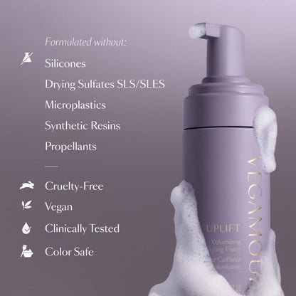 VEGAMOUR UPLIFT Volumizing Styling Foam, For fine, flat & thinning hair, Provides Volume & Resists Humidity, Non Sticky Formula, Bouncy Soft Hair - Maple Wellness Supplements