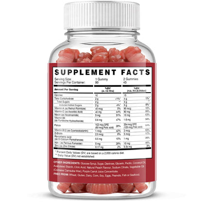 Vegan Iron Gummies Supplement - with Vitamin C, A, B-Complex, Folate, Zinc for Adults & Kids - Health Blood & Energy Support for Iron Deficiency, - Maple Wellness Supplements