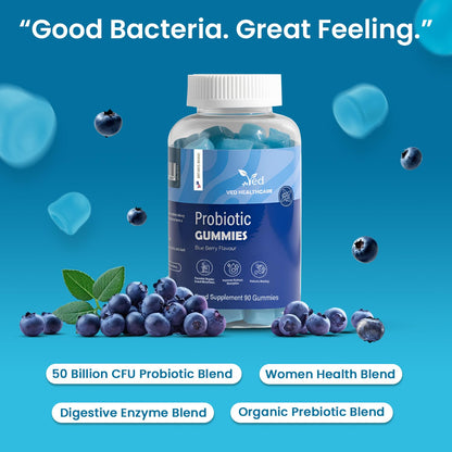 Vegan Probiotic Gummies with Prebiotics, Blueberry Flavour, 2 Gummies Daily (90 Count), 45 Days Supply, Non-GMO, Gluten Free, - Maple Wellness Supplements