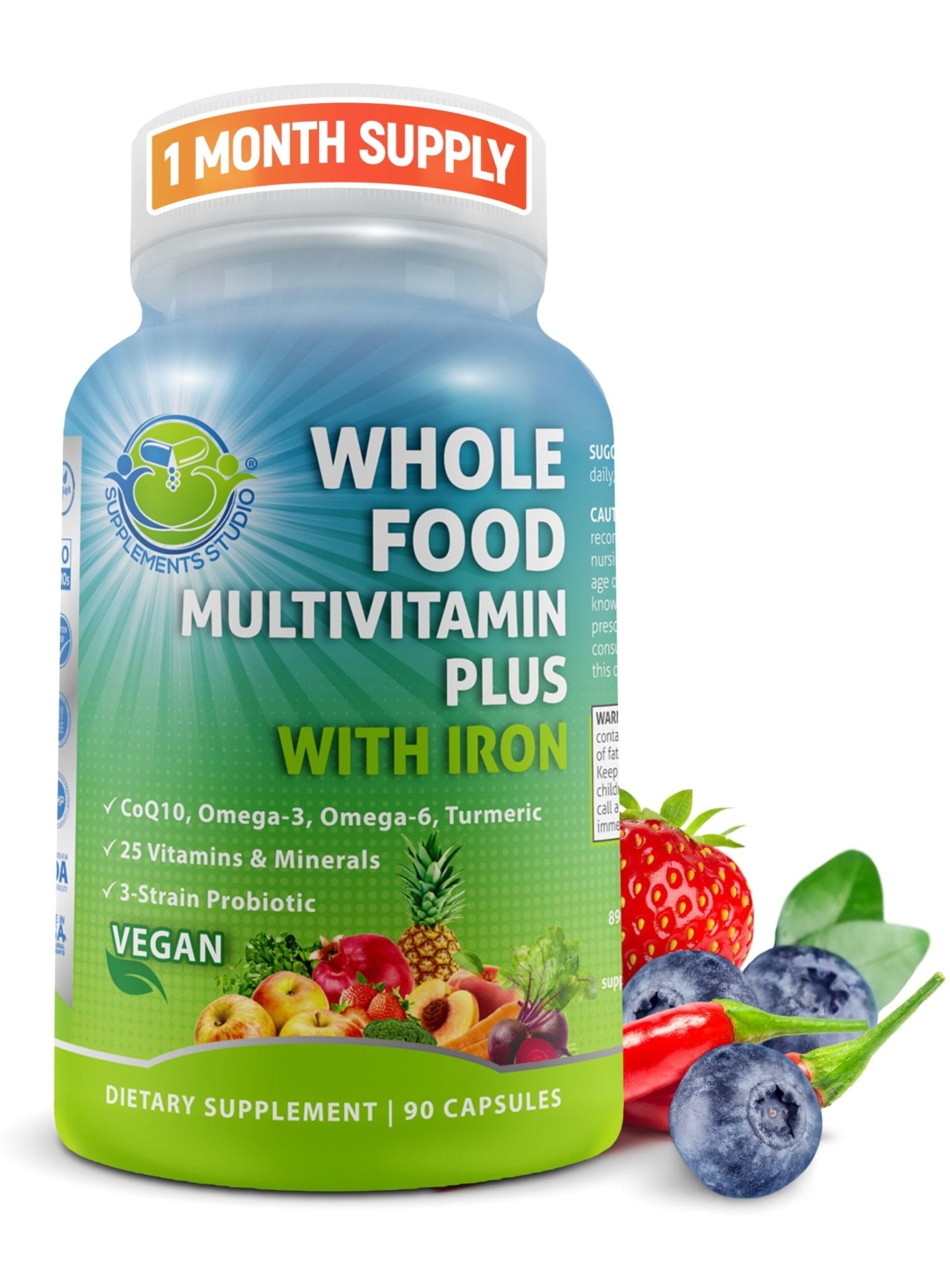 Vegan Whole Food Daily Multivitamin with Iron, Methylated Multivitamin for Women and Men, Made with Fruits & Vegetables, B-Complex, Probiotics, Enzymes - Maple Wellness Supplements
