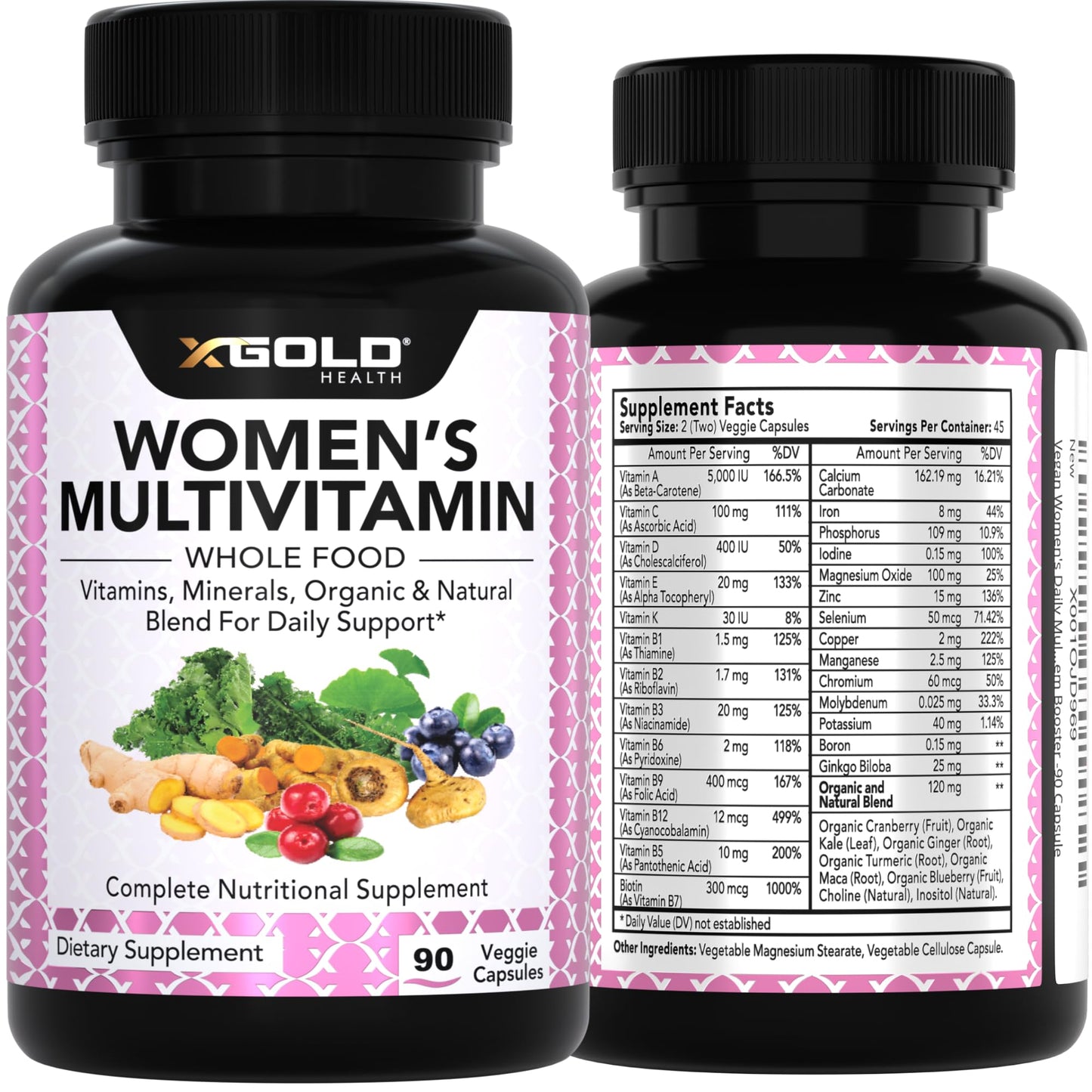 Vegan Women's Daily Multivitamin 50 Plus with Organic WholeFood Based Natural Ingredients, Ginger, Maca, Multi-Vitamin B Complex & More - Maple Wellness Supplements