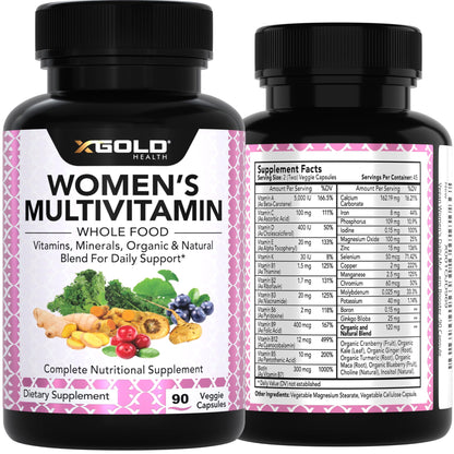 Vegan Women's Daily Multivitamin 50 Plus with Organic WholeFood Based Natural Ingredients, Ginger, Maca, Multi-Vitamin B Complex & More - Maple Wellness Supplements
