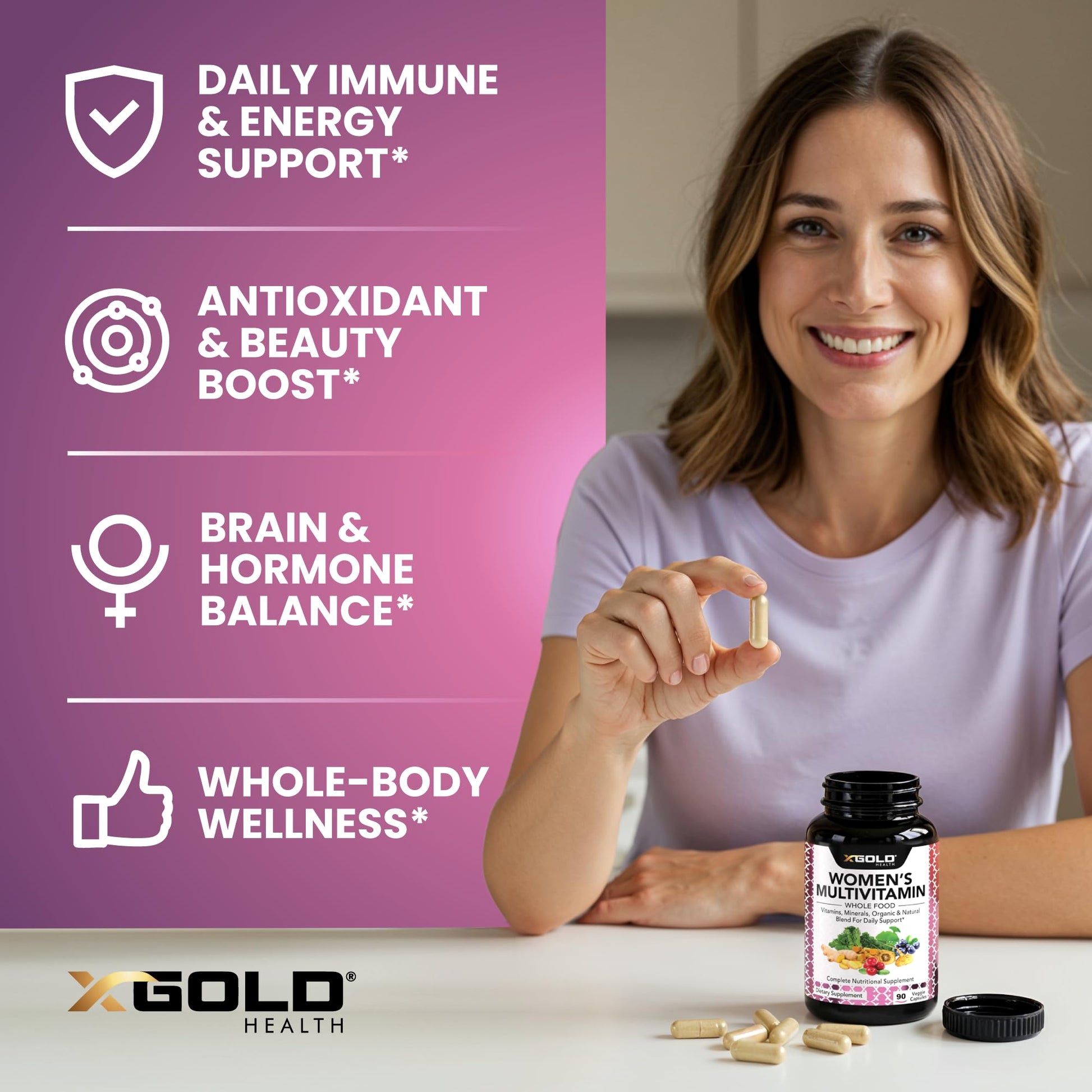 Vegan Women's Daily Multivitamin 50 Plus with Organic WholeFood Based Natural Ingredients, Ginger, Maca, Multi-Vitamin B Complex & More - Maple Wellness Supplements