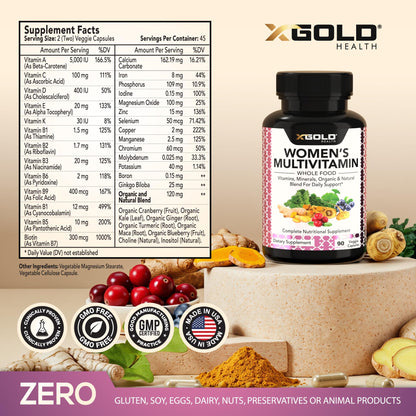Vegan Women's Daily Multivitamin 50 Plus with Organic WholeFood Based Natural Ingredients, Ginger, Maca, Multi-Vitamin B Complex & More - Maple Wellness Supplements