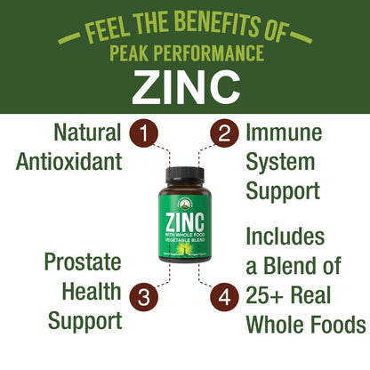 Vegan Zinc Supplement with Vitamin C + Whole Food Blend of 25 Vegetables and Fruits for Max Absorption. Zinc Supplements 30mg Capsules, Pills, Tablets, Vitamins for Adults Both Men and Women - Maple Wellness Supplements