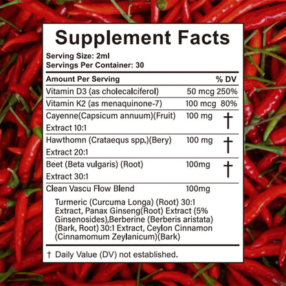 Velestoff Cayenne Pepper Drops, Cayenne Circulation Blend with Hawthorn Beet Root Turmeric Vitamin K2 D3 - Vegan, Non-GMO - 2FL.OZ (1 PCS) - Maple Wellness Supplements