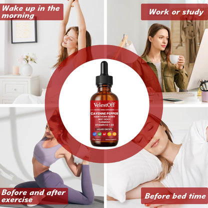 Velestoff Cayenne Pepper Drops, Cayenne Circulation Blend with Hawthorn Beet Root Turmeric Vitamin K2 D3 - Vegan, Non-GMO - 2FL.OZ (1 PCS) - Maple Wellness Supplements