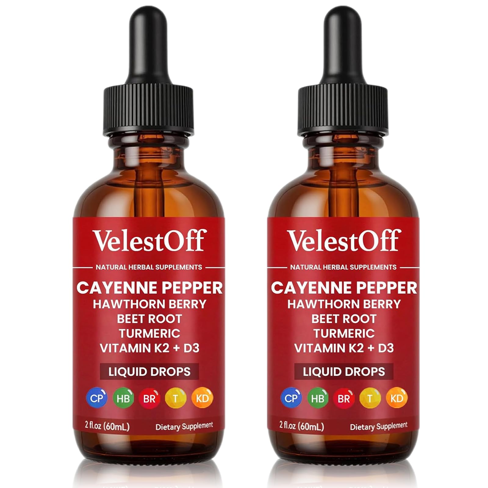 Velestoff Cayenne Pepper Drops, Cayenne Circulation Blend with Hawthorn Beet Root Turmeric Vitamin K2 D3 - Vegan, Non-GMO - 2FL.OZ (2 PCS) - Maple Wellness Supplements