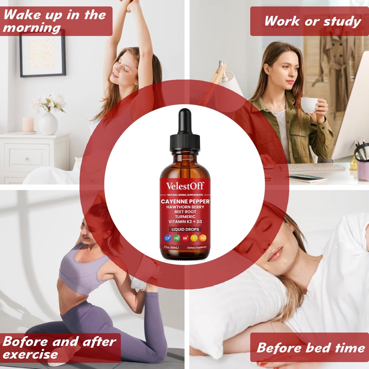 Velestoff Cayenne Pepper Drops, Cayenne Circulation Blend with Hawthorn Beet Root Turmeric Vitamin K2 D3 - Vegan, Non-GMO - 2FL.OZ (2 PCS) - Maple Wellness Supplements
