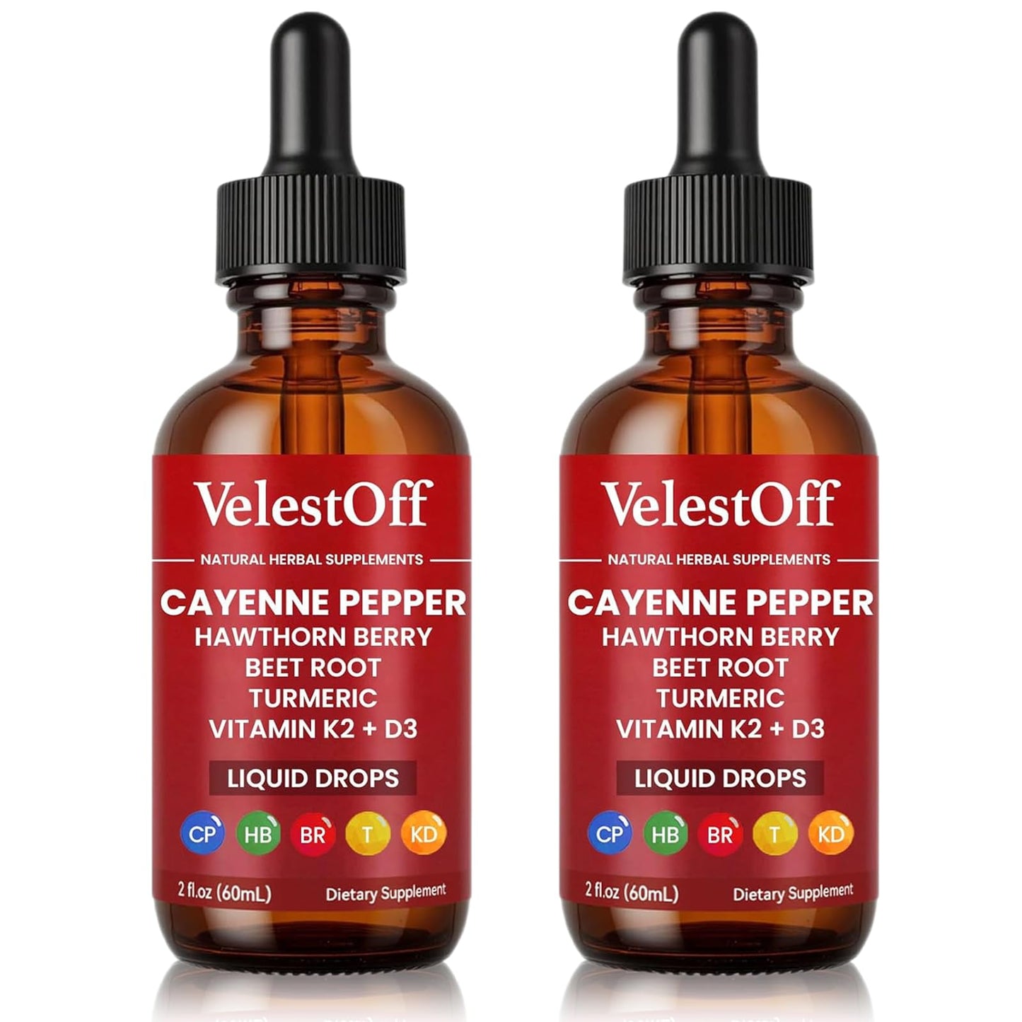 VelestOff Cayenne Pepper Drops - VelestOff Cayenne Circulation Blood Pressure Blend - Cayenne Pepper Hawthorn Beet Root Turmeric Vitamin K2 D3-2 OZ (2 PCS) - Maple Wellness Supplements