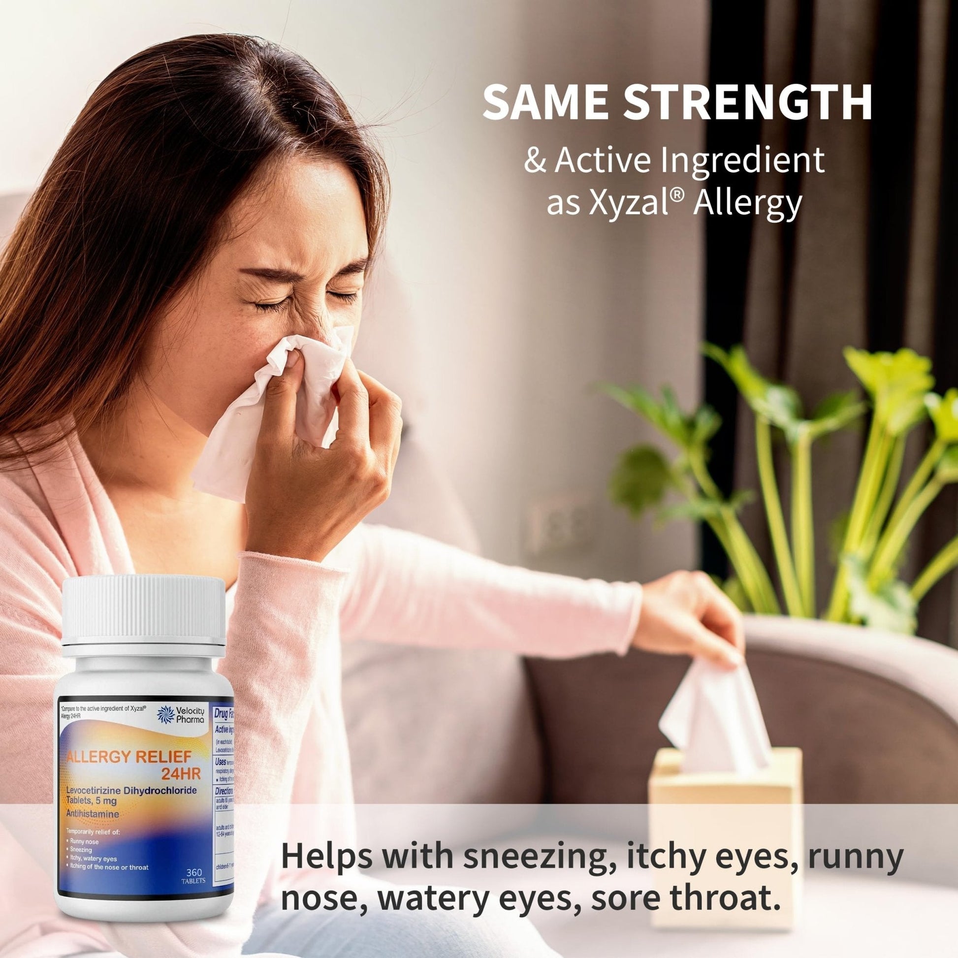 Velocity Pharma Levocetirizine Dihydrochloride 5mg USP Tablets, 24 Hour Allergy Relief Non-Drowsy Antihistamine, 360 Count - Maple Wellness Supplements