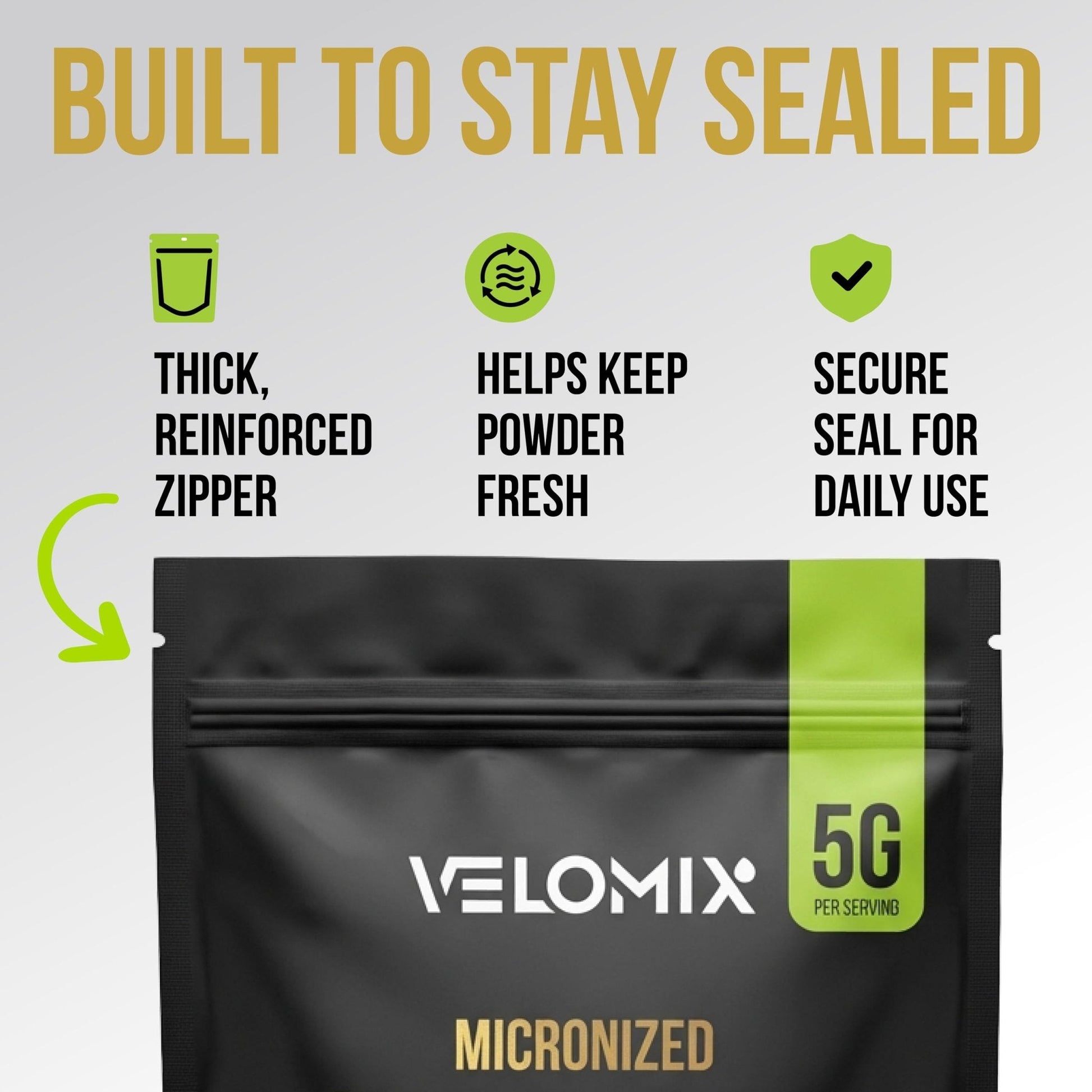 VELOMIX Micronized Creatine Monohydrate Powder - 100% Pure Creatine Powder Unflavored and Easy to Mix | Supports Muscle Growth, Recovery, and Strength | 5000mg Per Serv (5g) - 60 Servings - Maple Wellness Supplements