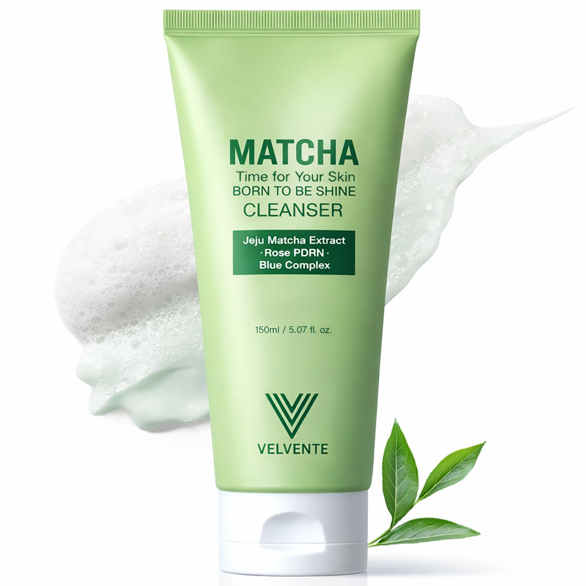 VELVENTE Matcha Gentle Deep Pore Cleansing Facial Cleanser, Low-pH Face Wash for Pore Refining, Rose PDRN Hydrating Daily Facial Wash Redness & Sensitive Skin Friendly, Korean Skincare(5.07 fl.oz.) - Maple Wellness Supplements