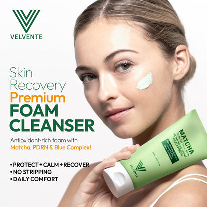 VELVENTE Matcha Gentle Deep Pore Cleansing Facial Cleanser, Low-pH Face Wash for Pore Refining, Rose PDRN Hydrating Daily Facial Wash Redness & Sensitive Skin Friendly, Korean Skincare(5.07 fl.oz.) - Maple Wellness Supplements