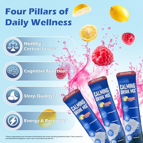 VENQUORIN Super Cortisol Calm Supplement Drink Powder for Women & Men with Magnesium Glycinate, Ashwagandha, L-Theanine & Vitamin D3 | Relaxation & Mood Support | Sugar Free, Vegan, 30 Servings - Maple Wellness Supplements