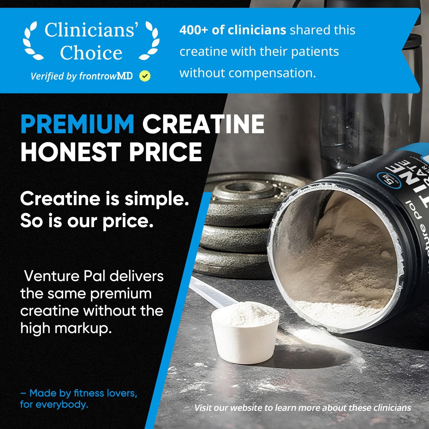 Venture Pal 100% Pure Micronized Creatine Monohydrate Powder, Unflavored Creatine for Women & Men, Vegan, Keto, Gluten Free, 5 g (5000mg) per Serving - Maple Wellness Supplements