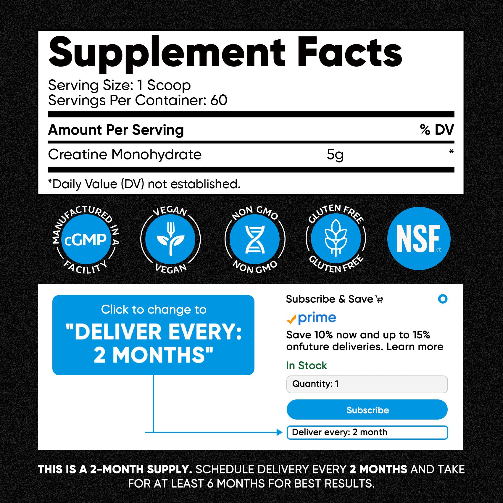 Venture Pal 100% Pure Micronized Creatine Monohydrate Powder, Unflavored Creatine for Women & Men, Vegan, Keto, Gluten Free, 5 g (5000mg) per Serving - Maple Wellness Supplements