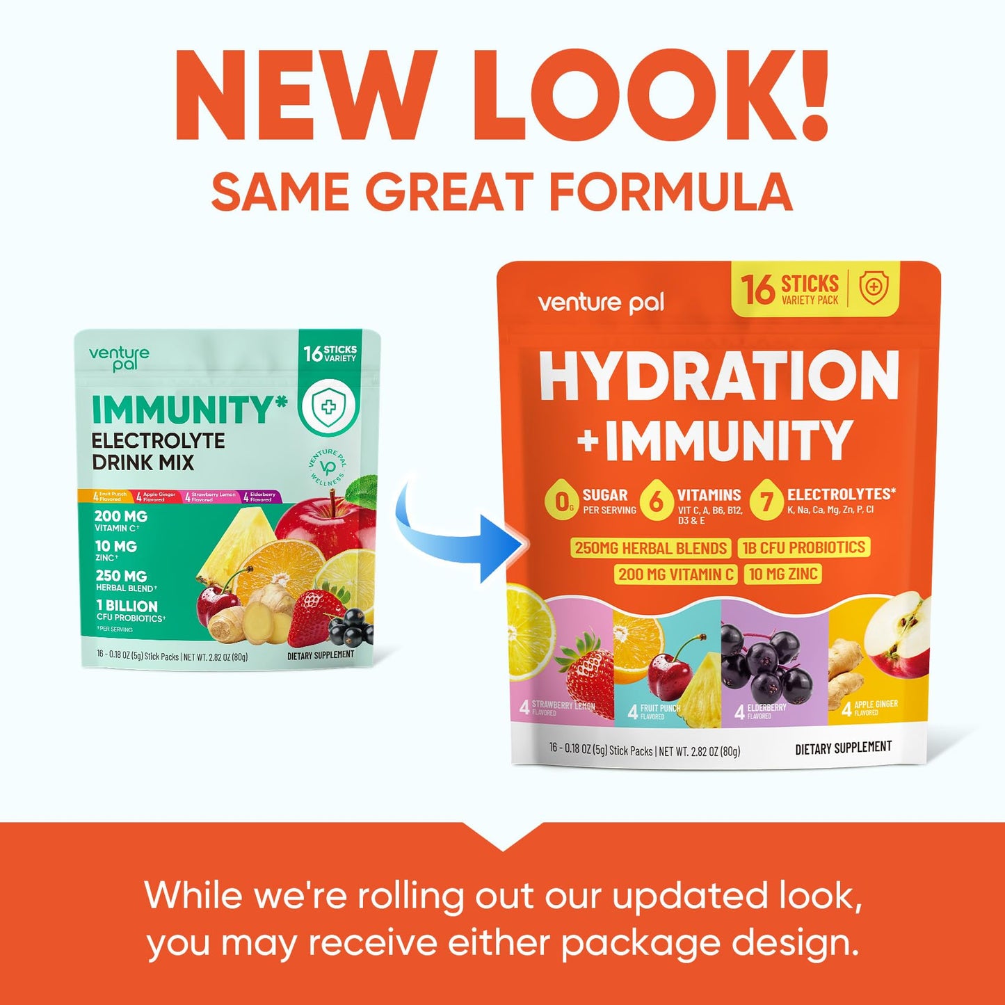 Venture Pal 2-in-1 Hydration + Immune Electrolytes Powder Packets with 7 Electrolytes & 6 Vitamins, Elderberry, Turmeric, Echinacea | Liquid Daily IV Drink Mix - Maple Wellness Supplements