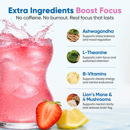 Venture Pal 2-in-1 Hydration Packets + Focus Support Electrolytes Powder, 7 Electrolytes + Vitamins, Magnesium, Lion's Mane & L-Theanine - Maple Wellness Supplements