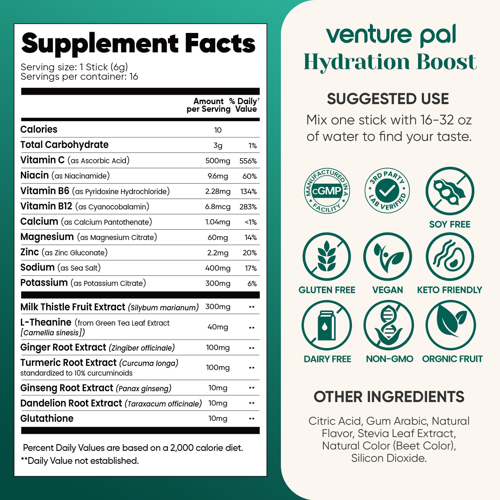 Venture Pal Hydration Packets + Liver Support- Liquid Daily IV Electrolyte Powder Packets with 7 Electrolytes & 5 Vitamins, Milk Thistle + L-Theanine | Sugar-Free - Maple Wellness Supplements