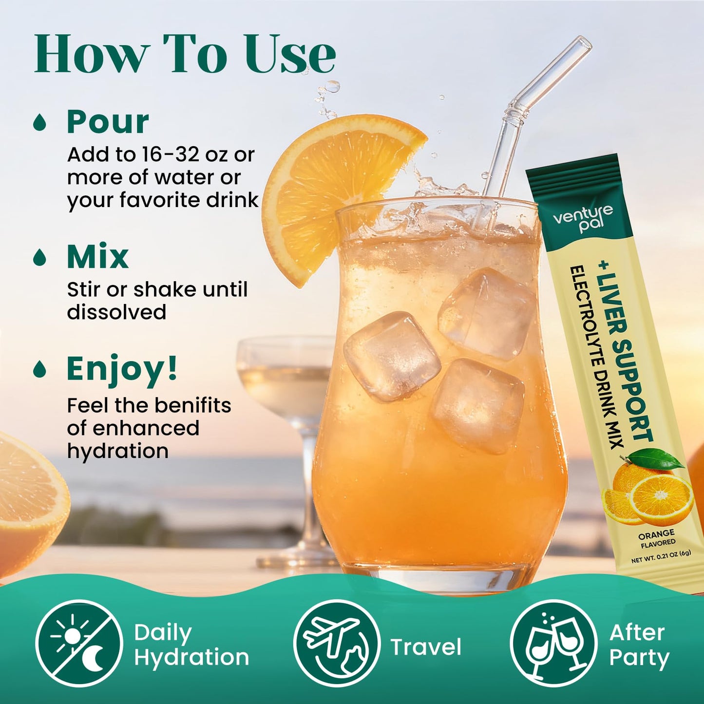 Venture Pal Hydration Packets + Liver Support- Liquid Daily IV Electrolyte Powder Packets with 7 Electrolytes & 5 Vitamins, Milk Thistle + L-Theanine | Sugar-Free - Maple Wellness Supplements
