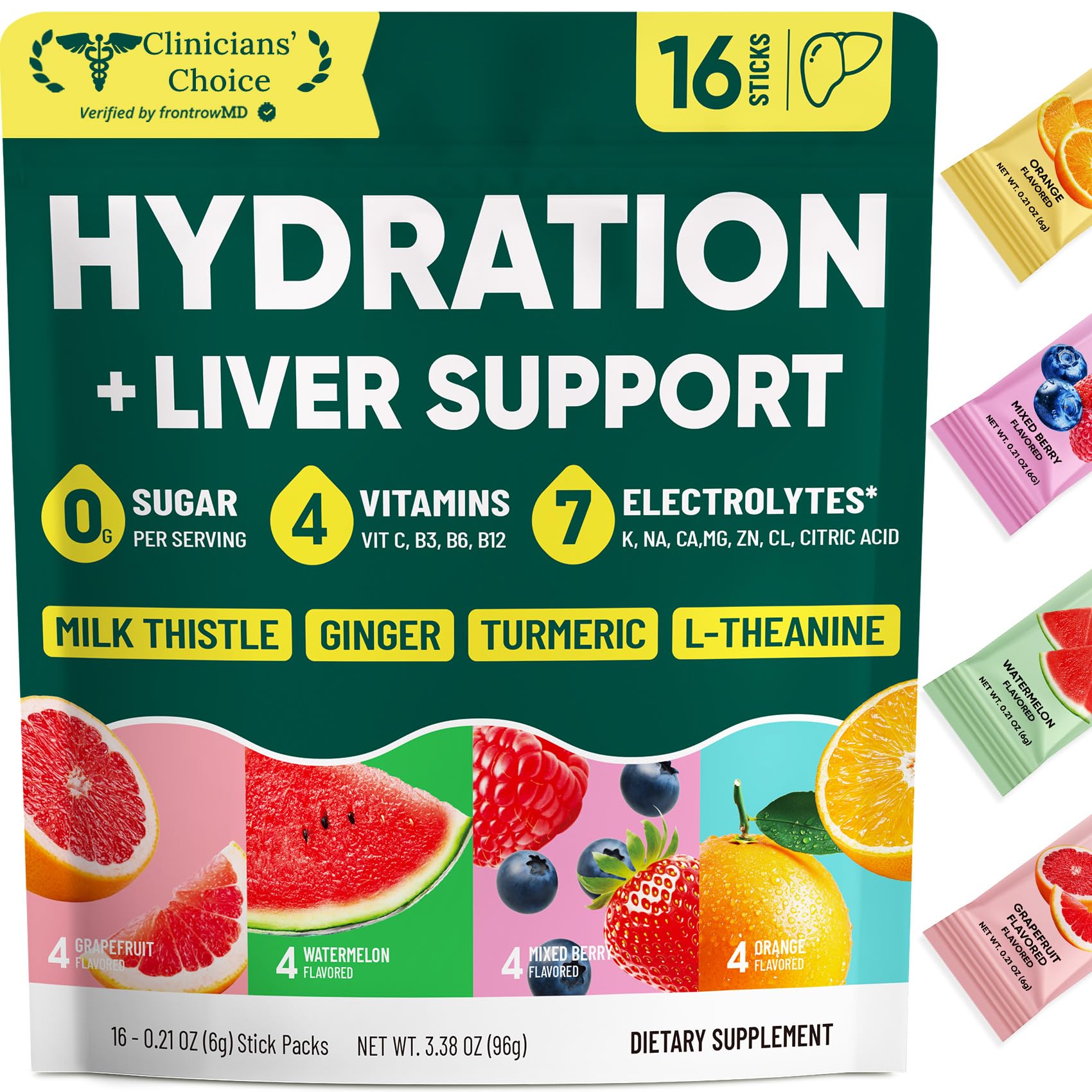 Venture Pal Hydration Packets + Liver Support- Liquid Daily IV Electrolyte Powder Packets with 7 Electrolytes & 5 Vitamins, Milk Thistle + L-Theanine | Sugar-Free - Maple Wellness Supplements