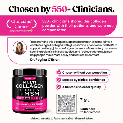 Venture Pal Multi Collagen Powder Type I, II, III, V, X – Hydrolyzed Collagen Peptides MSM, GC, Hyaluronic Acid Vitamin C | Collagen Supplement for Women - Maple Wellness Supplements