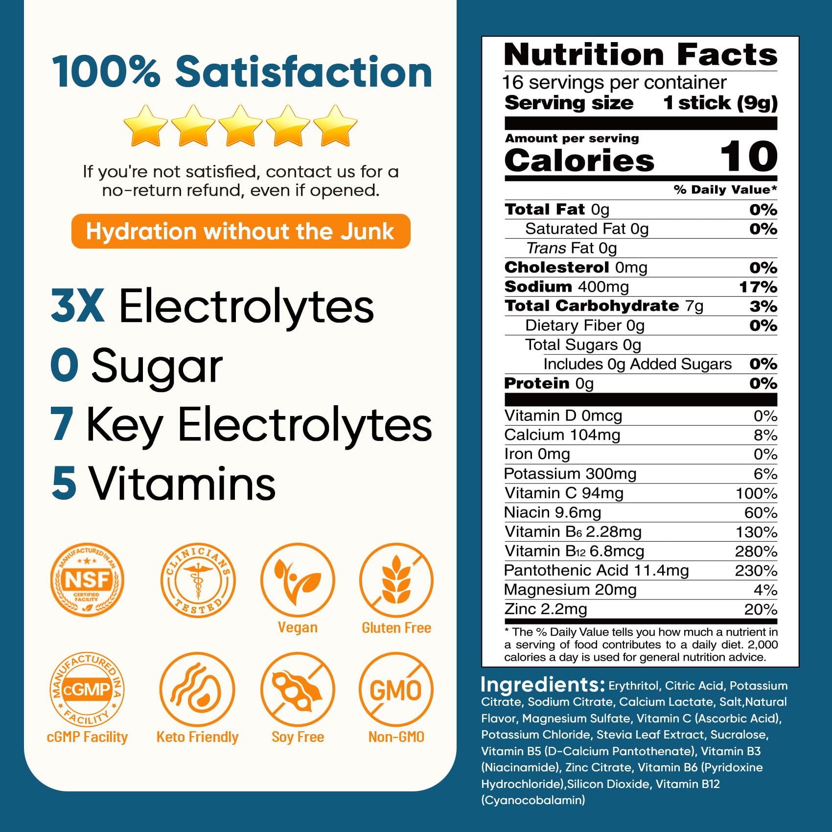 Venture Pal Sugar Free Electrolyte Powder Packets - Liquid Daily IV Hydration Packets | Electrolytes Drink Mix with 5 Vitamins & 7 Electrolytes | Keto Friendly - Maple Wellness Supplements