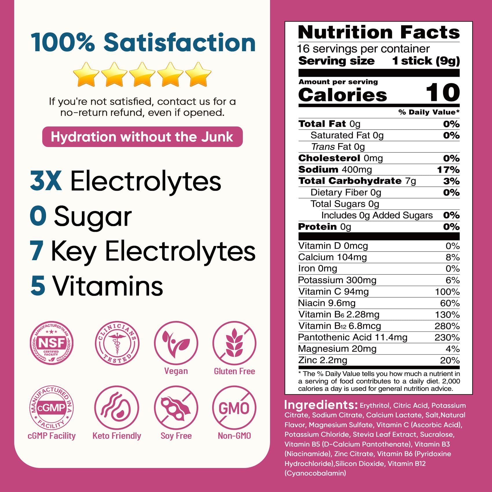 Venture Pal Sugar Free Electrolyte Powder Packets - Liquid Daily IV Hydration Packets | Electrolytes Drink Mix with 5 Vitamins & 7 Electrolytes | Keto Friendly | Non-GMO | Certified Vegan | 16 Sticks - Maple Wellness Supplements