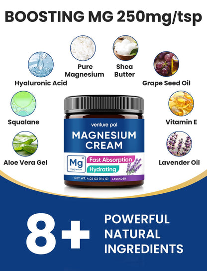 Venture Pal Topical Magnesium Cream, Fast-Absorbing Magnesium Moisturizing Lotion with Coconut Oil - Maple Wellness Supplements