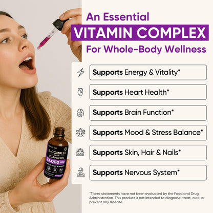 Venture Pal Vitamin B Complex Liquid Drops, B12 Methylcobalamin | B9 Folic | B1,B2,B3,B5,B6,B16 - Vitamin C, Choline, Inositol - Maple Wellness Supplements