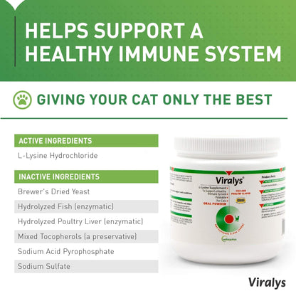 Vetoquinol Viralys Daily L-Lysine Powder for Cats and Kittens, Fish Flavored Lysine Supplement for Cats and Kittens to Support Immune Health - Maple Wellness Supplements