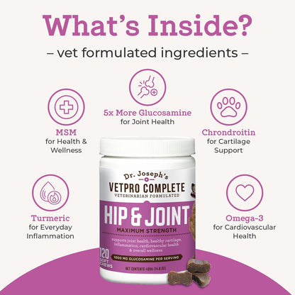 VetPro Dog Hip and Joint Supplement - Pain and Inflammation Relief Chews - Maple Wellness Supplements