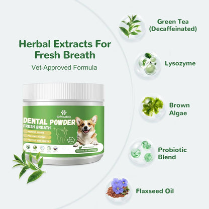 Vetriuntrix Dog Teeth Cleaning Powder, Dental Powder for Dogs Teeth Tartar Remove & Plaque Off, Fresh Breath for Dogs with Natural Plants Blend, Enzymes and Postbiotics, 300g - Maple Wellness Supplements