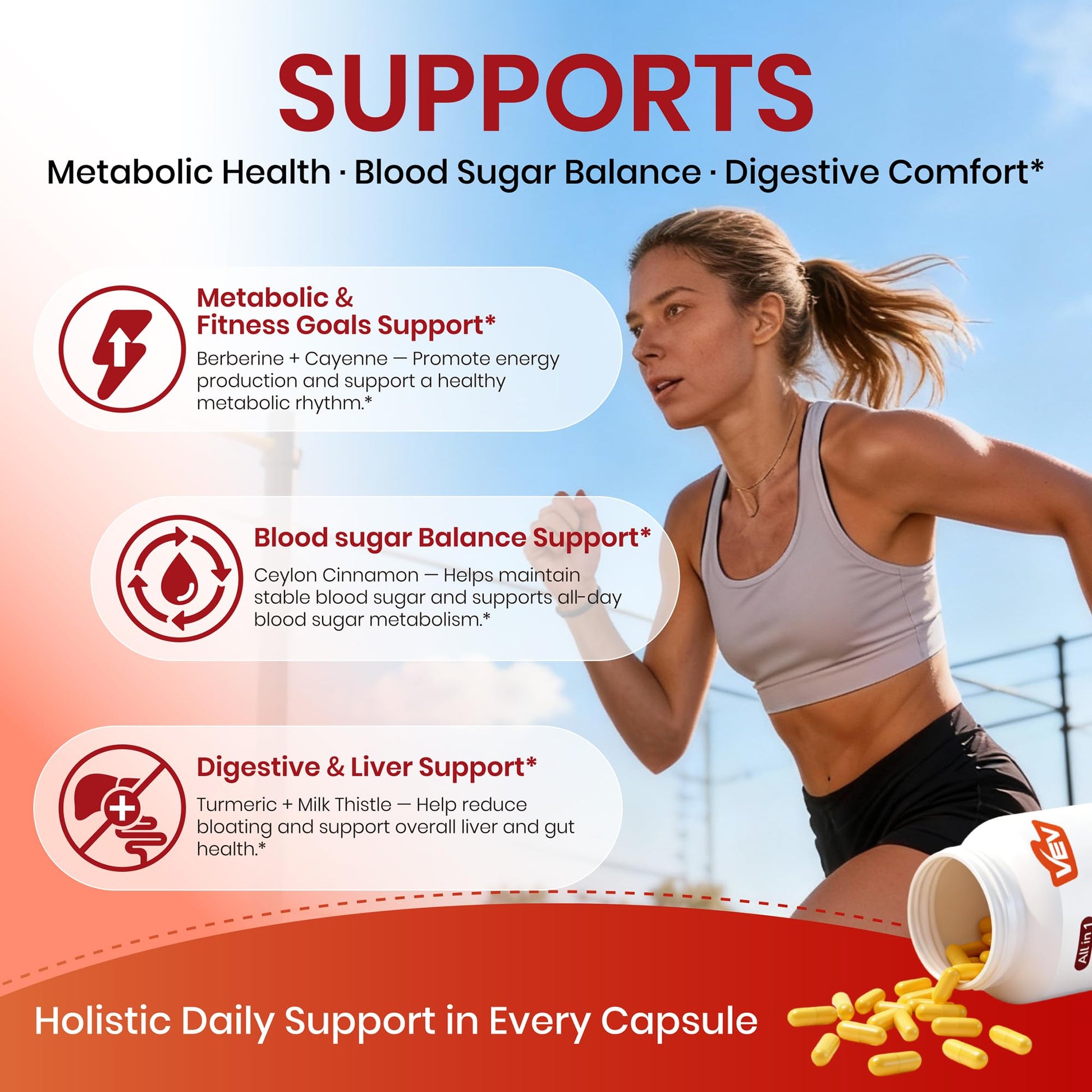 VEV Berberine Supplement with Ceylon Cinnamon, Cayenne Pepper, Turmeric, Milk Thistle, Vegan & Non-GMO – 120 Capsules - Maple Wellness Supplements