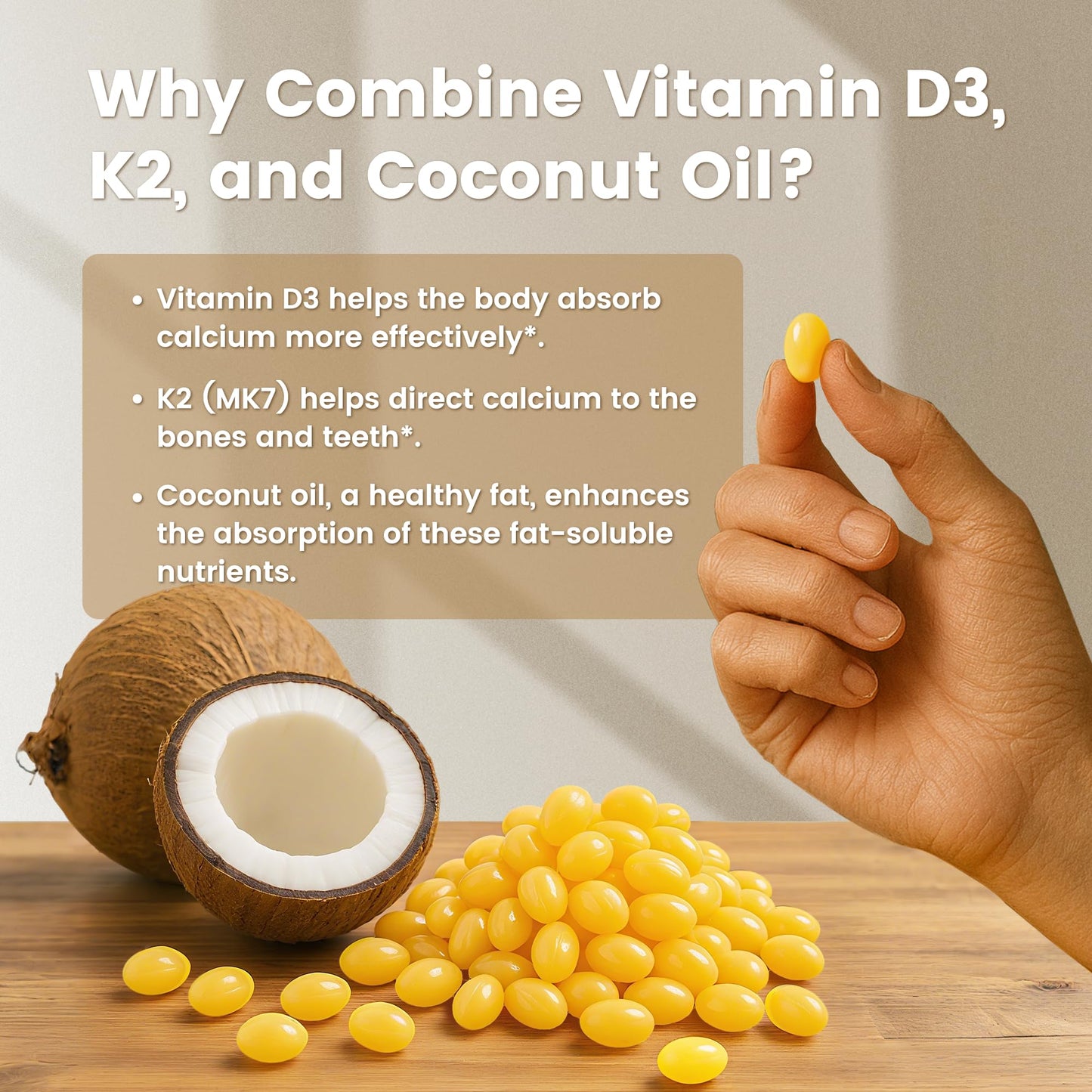 VEV Corefeel Vitamin D3 K2 10,000 IU, 200 mcg MK-7, 300 Coconut Oil Softgels, 2 in 1 Vitamins Supplement D & K (Include MK7), Easy to Swallow - Maple Wellness Supplements