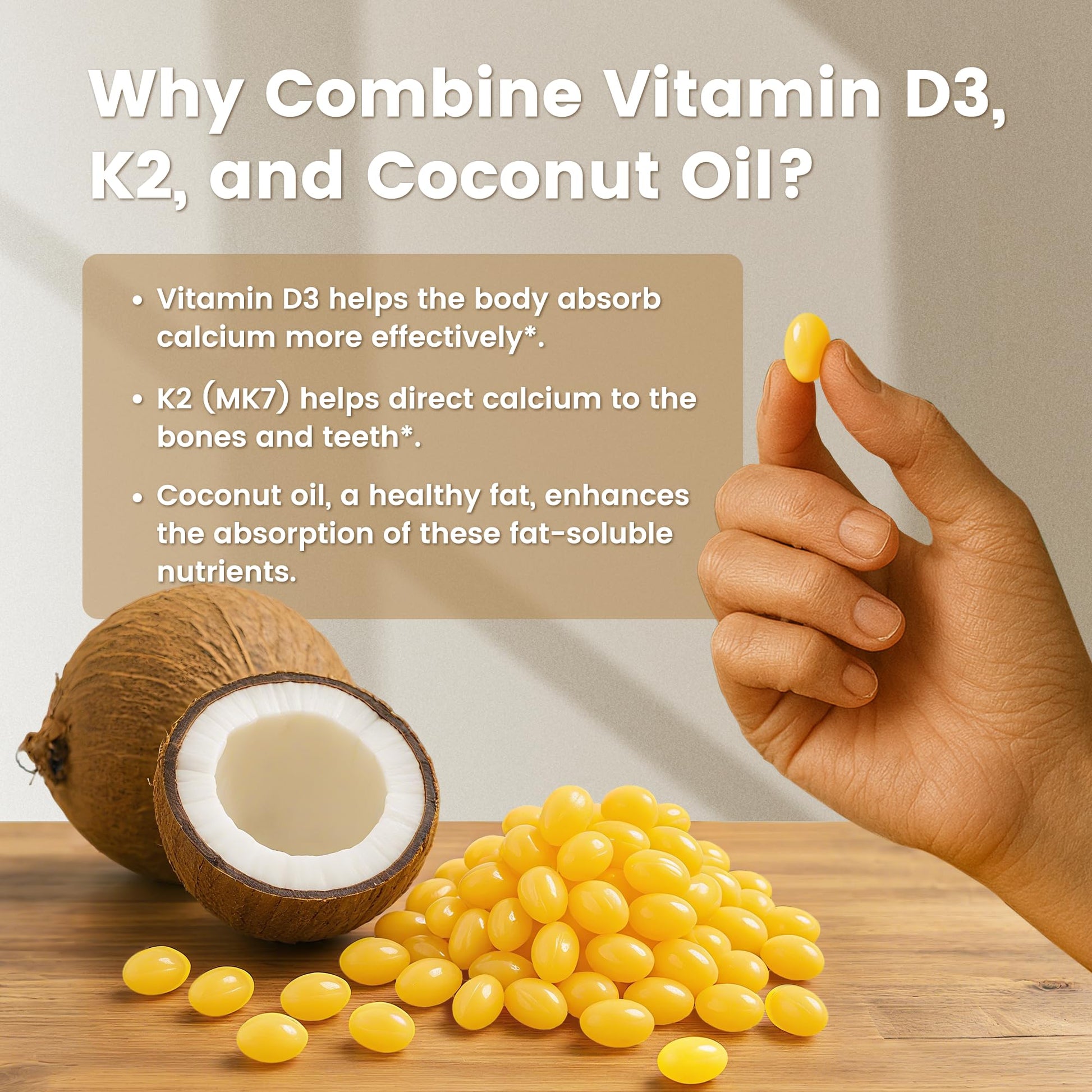 VEV Corefeel Vitamin D3 K2 10,000 IU, 200 mcg MK-7, 300 Coconut Oil Softgels, 2 in 1 Vitamins Supplement D & K (Include MK7), Easy to Swallow - Maple Wellness Supplements