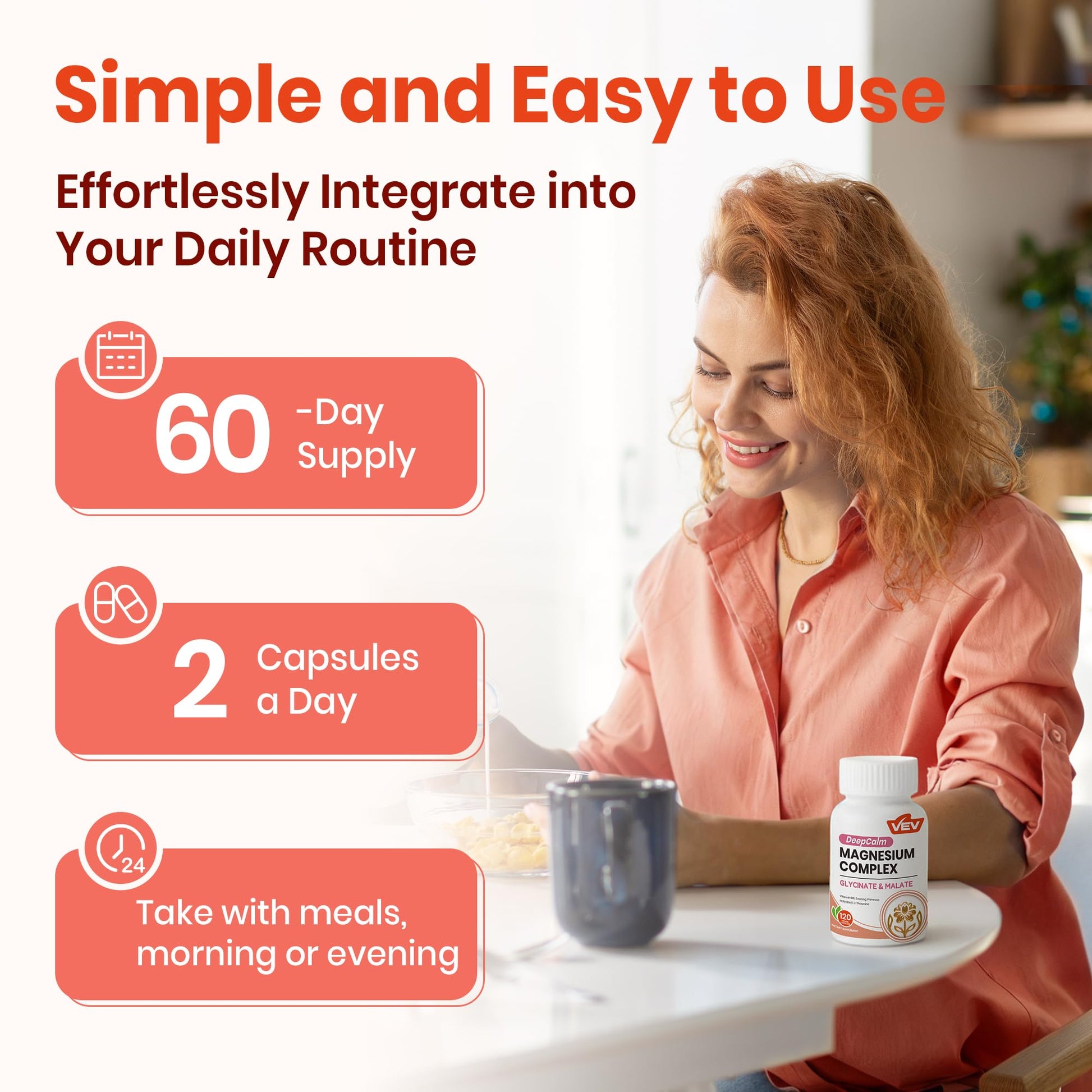 VEV Deep Calm Magnesium Complex for Women – Glycinate, Malate, B6, L-Theanine & Holy Basil – Support for Daily Magnesium & Stress Relief – 120 Vegan Capsules - Maple Wellness Supplements