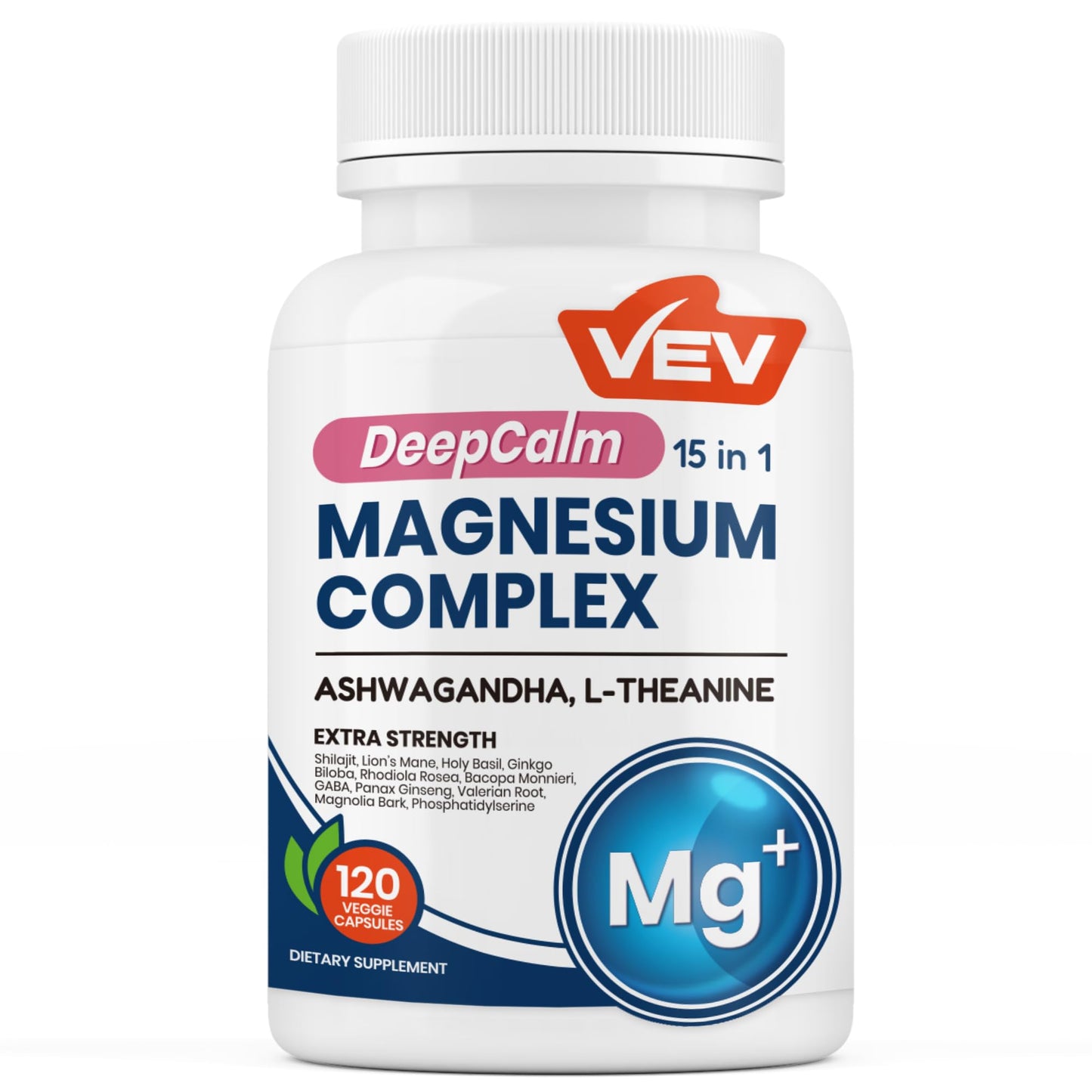 VEV DeepCalm Magnesium Complex for Women – 15-in-1 Glycinate & Citrate Capsules with Ashwagandha & L-Theanine – 120 Vegan Capsules - Maple Wellness Supplements