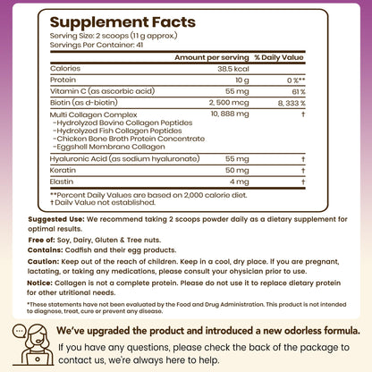 VEV Multi Collagen Peptides Powder, 16 oz (41 Servings) – Type I, II, III, V, X, Hydrolyzed Collagen, Hyaluronic Acid, Biotin, Vitamin C - Maple Wellness Supplements