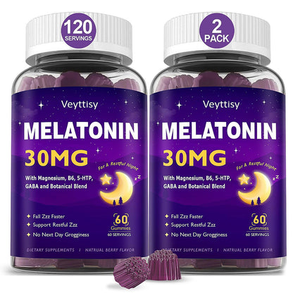 Veyttisy Melatonin 30mg Gummies for Adults - Sugar Free Melatonin Gummies Maximum Strength with Magnesium, B6, GABA & Botanical Blend - Non-Habit Forming,Vegan - Maple Wellness Supplements