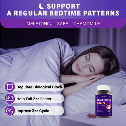Veyttisy Melatonin 30mg Gummies for Adults - Sugar Free Melatonin Gummies Maximum Strength with Magnesium, B6, GABA & Botanical Blend - Non-Habit Forming,Vegan - Maple Wellness Supplements