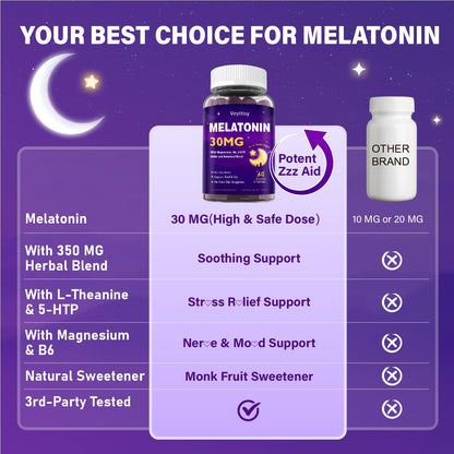 Veyttisy Melatonin 30mg Gummies for Adults - Sugar Free Melatonin Gummies Maximum Strength with Magnesium, B6, GABA & Botanical Blend - Non-Habit Forming,Vegan - Maple Wellness Supplements